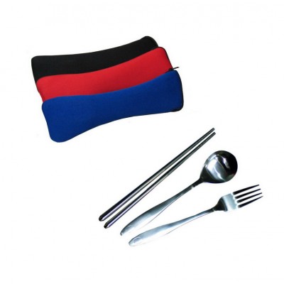 Chopstick with Fork & Spoon in Pouch