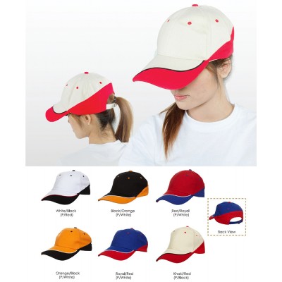 Baseball 6 Panel Cotton Brush Edge Visor with Piping Cap